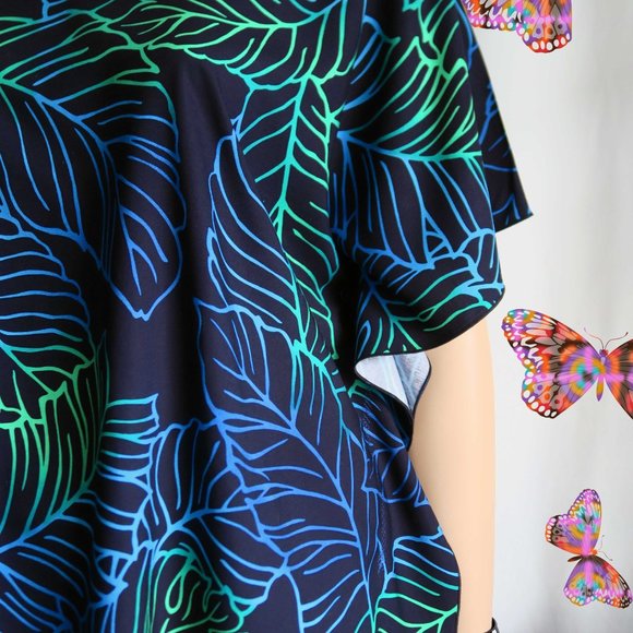 Hawaiian Ferns Polynesian Clothing Butterfly Tunic Blue & Teal or Blood Orange R - Picture 3 of 6